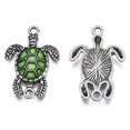 thumbnail image 3 of 10pc Silver Tone Alloy Connector Charms with Enamel Sea Turtle Lime Green 27x18.5x3.5mm Hole: 1.6mm, 3 of 4