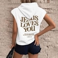 thumbnail image 6 of Women Going Out Tank Tops Jesus Letter Print Sleeveless Shirts Summer Hooded Loose Fit Tees, 6 of 7