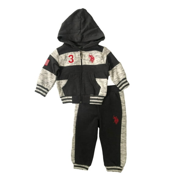 U.S. Polo Assn. Infant Boys Gray Zip Up Jacket & Jogger Sweat Pant Set 12 Months