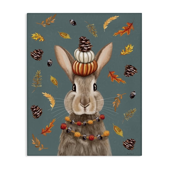 Stupell Industries Festive Autumnal Hare Animals Painting Wrapped Canvas Canvas Art Print Wall Art, 16 x 20
