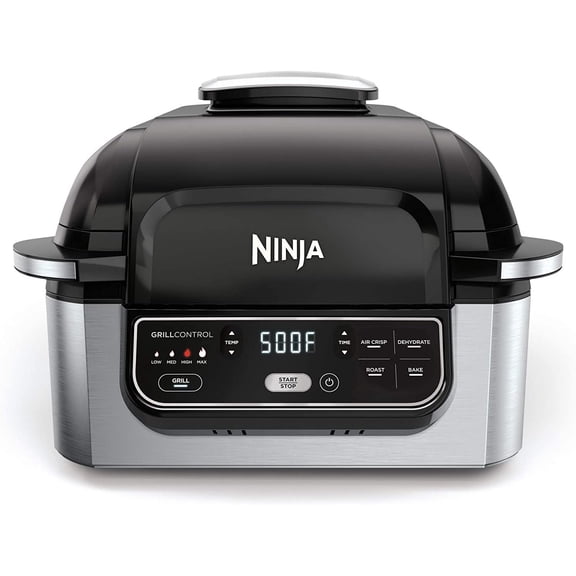 Restored Ninja AG301 Foodi 5-in-1 Indoor Electric Grill with Air Fry, Roast, Bake & Dehydrate - Programmable, Black/Silver (Refurbished)