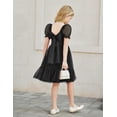 thumbnail image 5 of Oudiya Girls Tulle Dresses Puff Sleeve Bow Tie Back Spring Summer Party Holiday Dress for Kids 6-16, 5 of 6