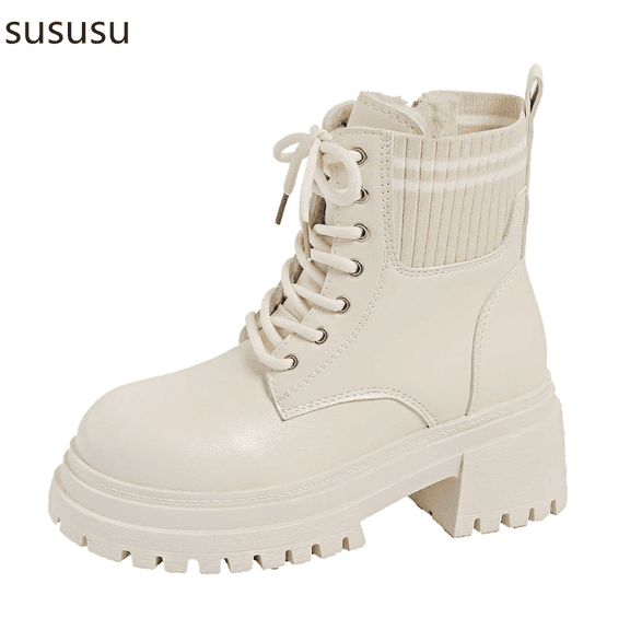 Stylish Leather Mid Calf Boots Featuring Lace Up Detail Platform Sole And Elevated Heel For Modern Women's Fashion Footwear