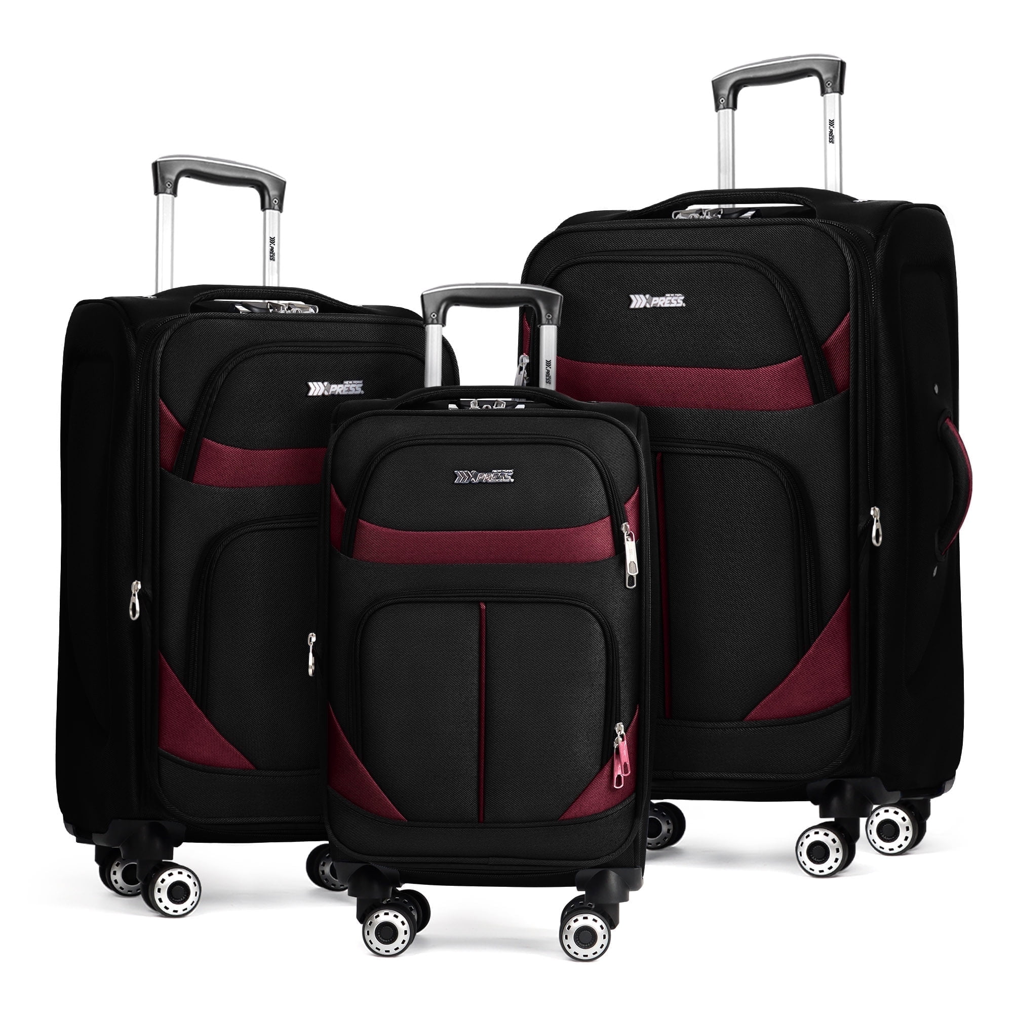 3 Piece Softside Luggage Set, Expandable Soft Shell Spinner