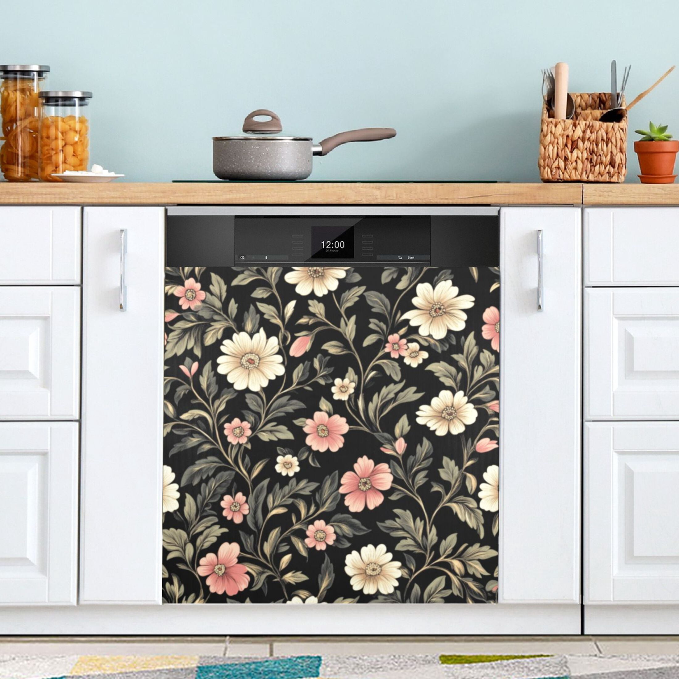 Dishwasher Magnetic Sticker 23x26 Inch Refrigerator Magnetic Sticker Washing Machine Magnetic Sticker Kitchen Panel Magnetic Sticker Home Decor Pretty White Flowers