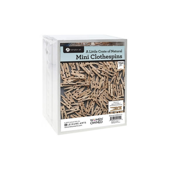 Hampton Little Crate Of Clothespins Mini Natural 750pc - Perfect for DIY, Crafting, and Photos, Small Clothes Pins & Small Clothespins for Photos, Home Decor & More