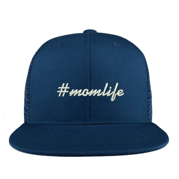 Trendy Apparel Shop Hashtag Momlife Embroidered Cotton Flat Bill Mesh Back Trucker Cap