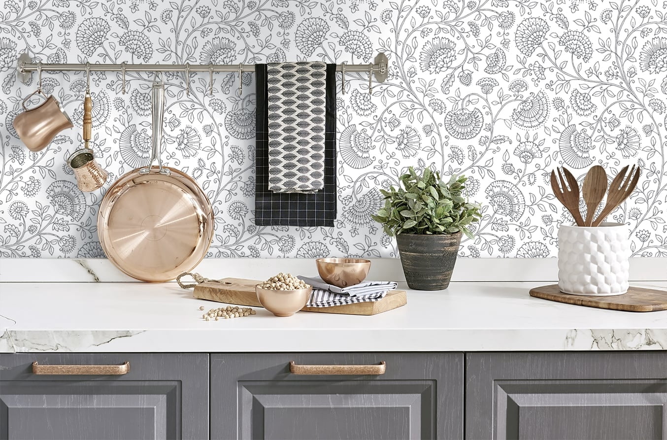 NextWall  Paisley Trail Peel and Stick Removable Wallpaper Slate Grey
