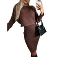 thumbnail image 3 of Women'S 2 Piece Sets Long-Sleeved Sweater Round-Neck Knitted Crop Top and V-Neck Slim Midi Dress Dark Brown XXXL, 3 of 8