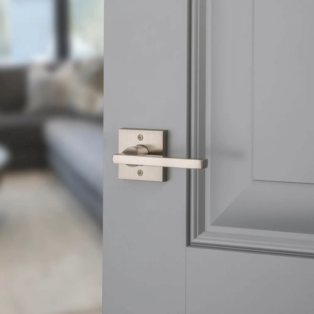 Baldwin Reserve PSSQUCSR141 Passage Handleset Square Lever and Contemporary Rose Bright Nickel Finish