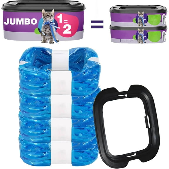 Jumbo 4-Pack Jumbo Cat Litter Refill Bags Compatible with Litter Cat Genie Standard Pail, Plus and XL Pail, XL Pails Cat Litter Bags with a Disposable cap