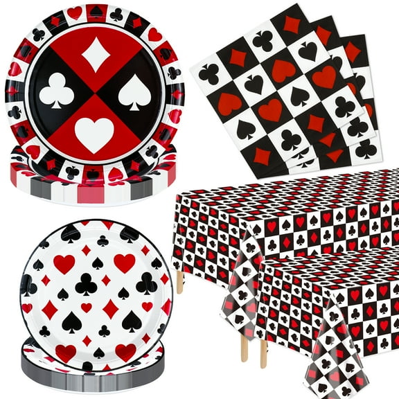 122Pcs Casino Party Decorations - Poker Party Tableware Set Includes Poker Themed Plates, Napkins, Tablecloth for Las Vegas Casino Themed Party Supplies, Serves 40 Guests