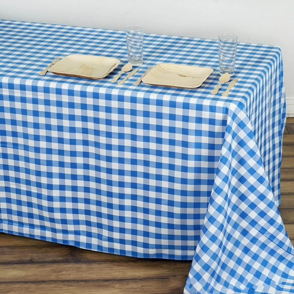 Efavormart Perfect Picnic Inspired Blue Checkered 90x132" Polyester Tablecloths For Party Event Decor