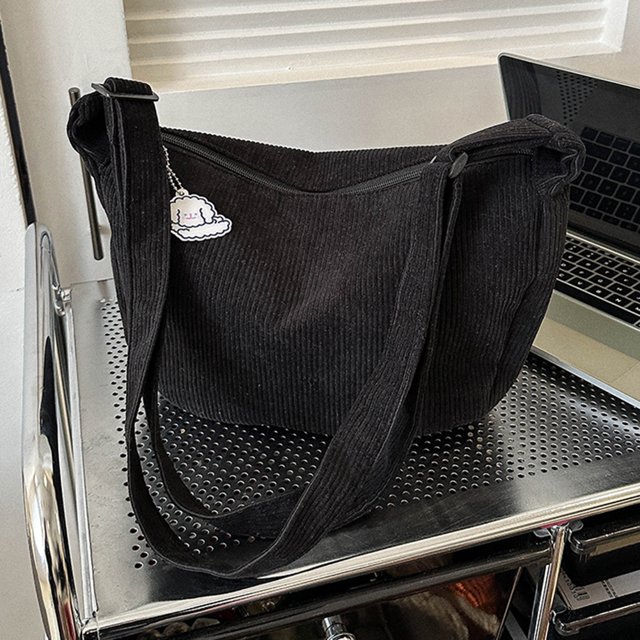 Bolso De Mensajero Bolsas de mensajero de pana Harajuku Bolsas de hombro Bolso de bola de masa japonesa (Negro)