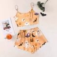 thumbnail image 3 of Kcolen Cute Pajama Sets for Women, Sleeveless Spaghetti Strap Pumpkin Bat Pattern Elastic Bow Shorts Sleepwear Halloween Party Outfit,Yellow,XXL, 3 of 4