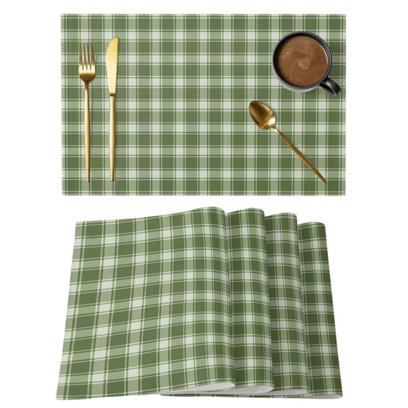 Green Gingham Placemats Set of 6 Farmhouse Buffalo Plaid Checkered Place Mats Indoor Wipeable Table Mats Washable Cloth Dining Table Placemats for Kitchen Holiday Party Home Decor 13x19 Inch