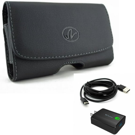 18W Fast Home Charger w Leather Case Belt Clip for Samsung Galaxy A53 5G,A33 5G Phones - 6ft USB Cable Type-C Turbo Charge Travel, Swivel Holster Loops Cover