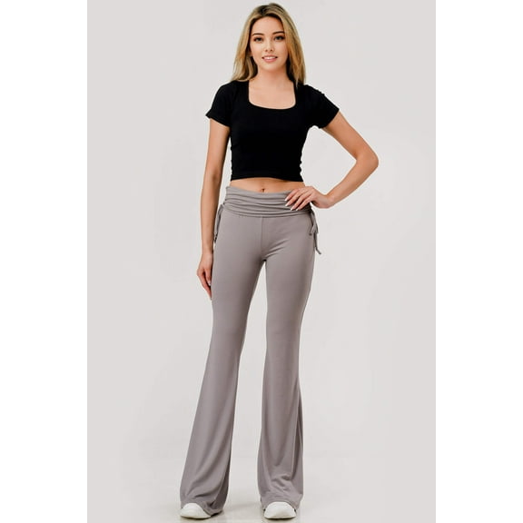 Drawstring Ruched Waist Flare Pants - Fossil Gray
