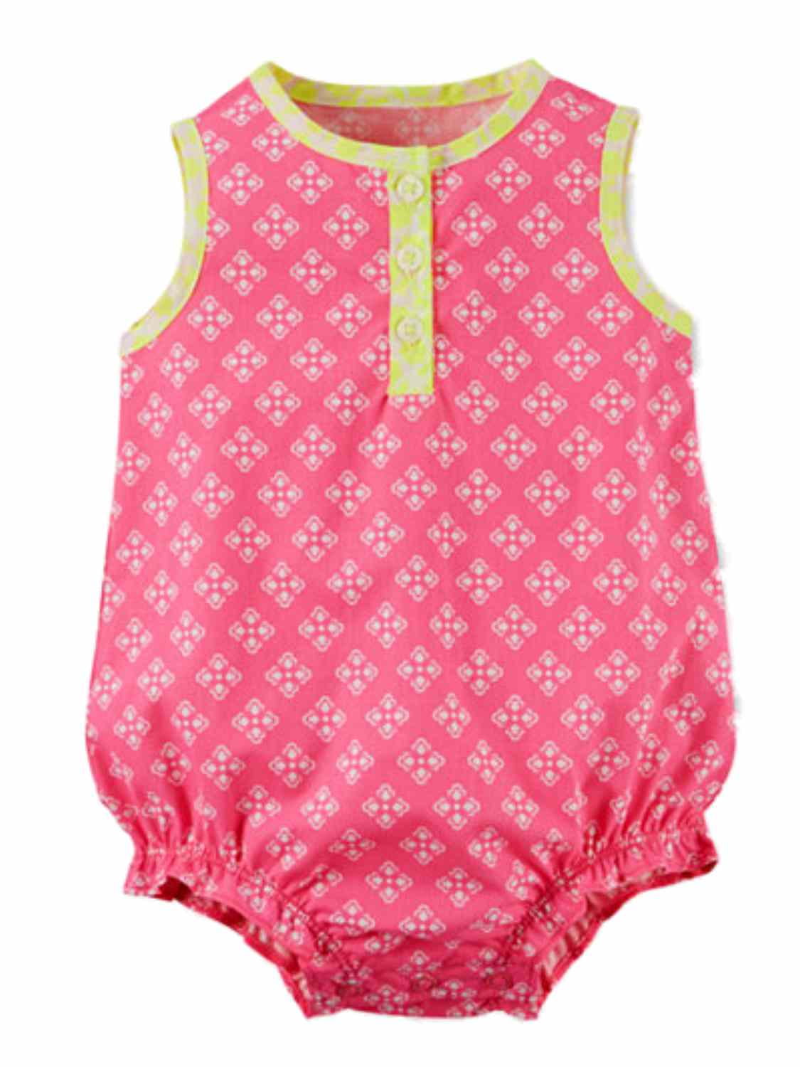 Carter's Carters Infant Girls Pink & Yellow Floral Romper Snapbottom