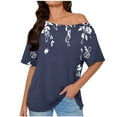 thumbnail image 2 of JTZGDY Womens Cotton Oversized Tshirts Funny Stars Printed Summer Boat Neck Off Shoulder Short Sleeve Basic Tunic Tees Tops Loose Fit Streetwear Clothes Dark Blue S, 2 of 7