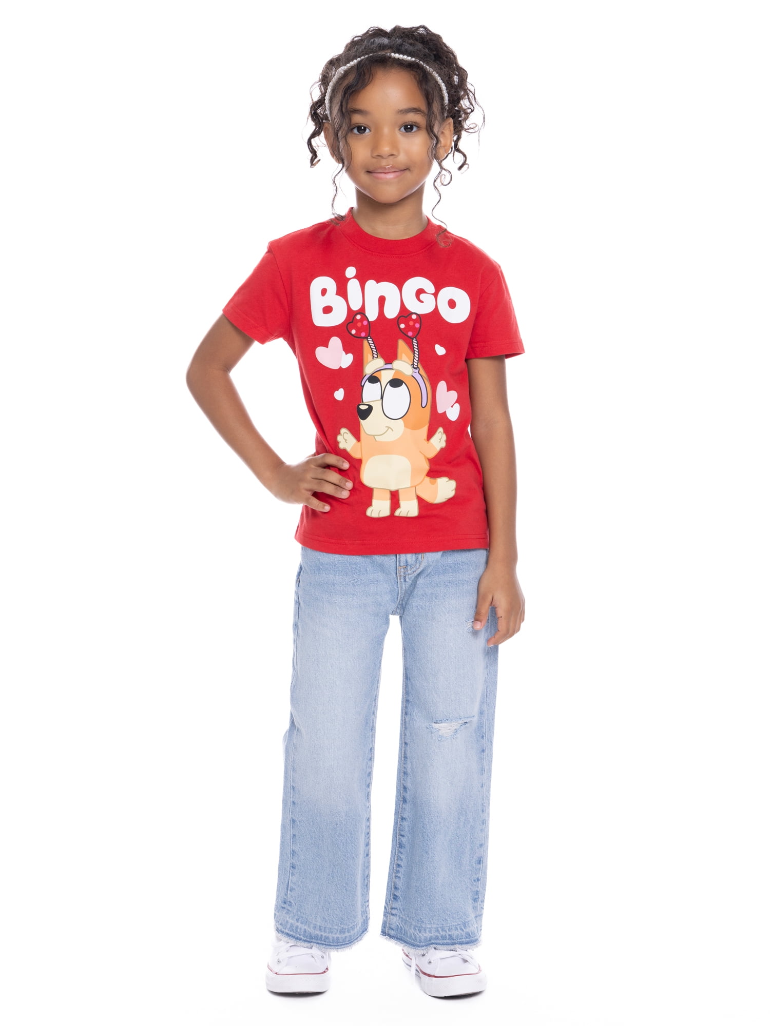 Bluey Bingo Kids Family Valentine's Day Short Sleeve T-Shirt, Sizes 4-16
