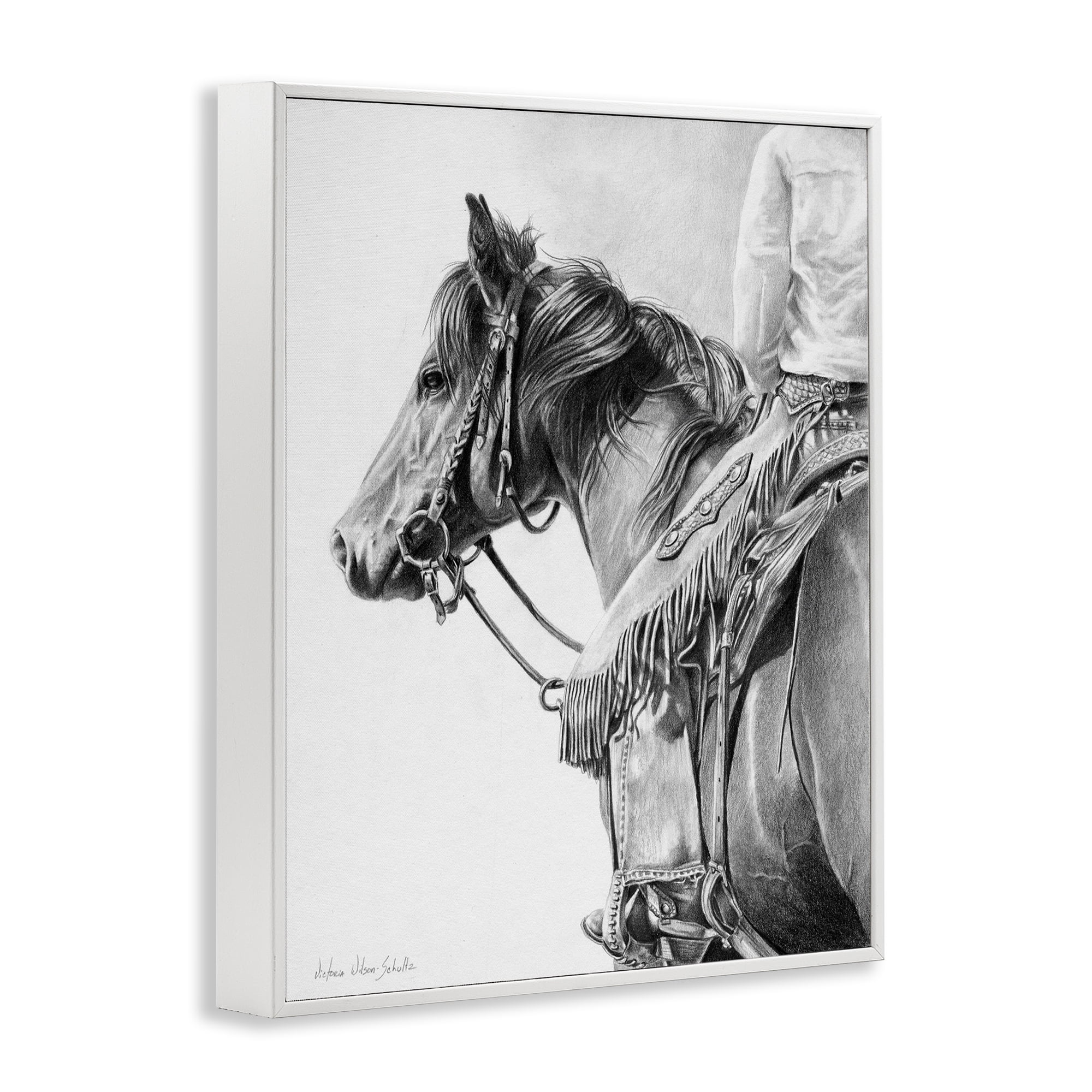 Stupell Industries Detailed Stallion & Cowboy Animals & Insects Drawing White Framed Art Print Wall Art, 24 x 30