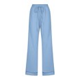 thumbnail image 4 of FRSASU Womens Casual Imitation Cotton Linen Pants Lightweight Summer Elastic Waist Plus Size Solid Lounge Long Trousers Light Blue, 4 of 5