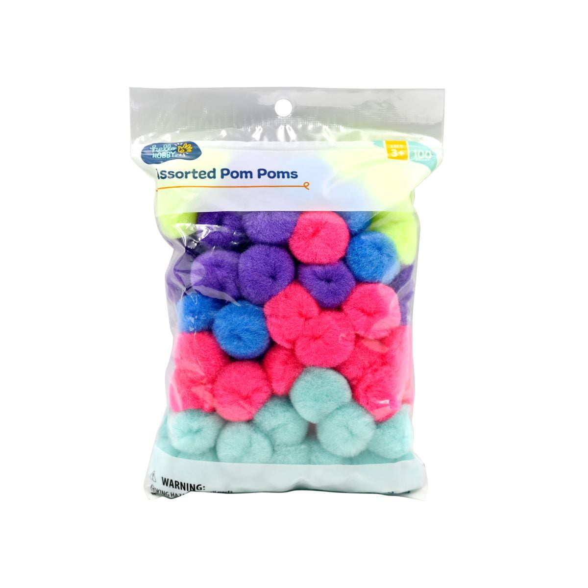 (4 pack) Hello Hobby Neon Multicolor Craft Pom Poms, 100 Count
