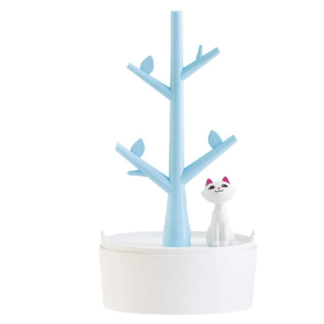 Jewerly Tree Stand Ring Hanging Holder Dish Earring Tray Jewelry Display Storage Organizer Rack Decoration for Women (Blue)