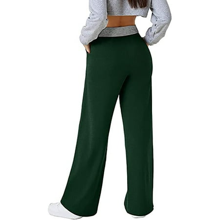 

REORIAFEE Womens Jogger Scrub Pants Loose Wide Leg Pants High Waist Straight Pants Green M