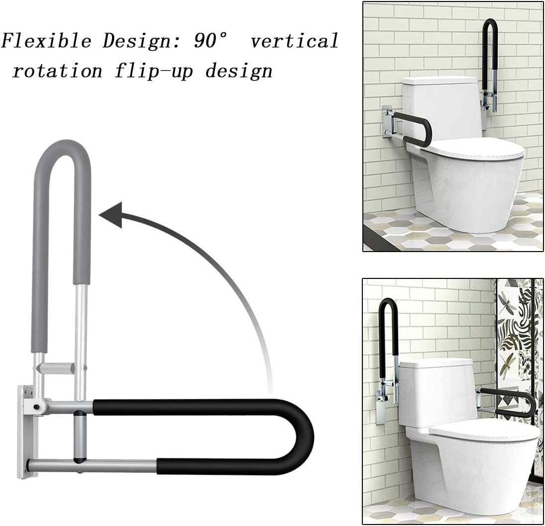 HECASA Folding Handicap 23.6" Tub Grab Bars Rails Support Toilet Flip up Grab Bar for Elderly Disabled Pregnant Woman Bathroom Shower Safety Hand Bathtub Handicapped Handrail