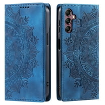 ShellTech Embossed Pattern Case for Samsung Galaxy A13 5G/4G,Magnetic Leather Card Slots Wallet Case TPU Kickstand Flip Shockproof Cover,Blue