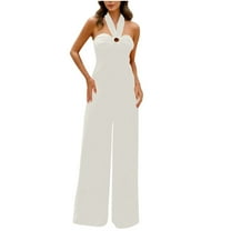ABATAB Summer Jumpsuits for Women Dressy Casual One Piece Outfits Halter Sleeveless Wide Leg Long Pants Party Clubwear Rompers