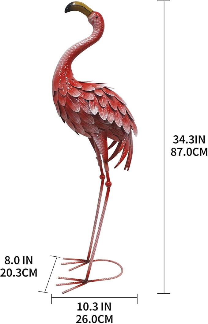 34 Inch Flamingo Garden Decor, Metal Bird Statue Yard Decor, Large Flamingo Outdoor Statues for Patio, Lawn, Backyard, Porch, Garden Sculpture & Statue, Red