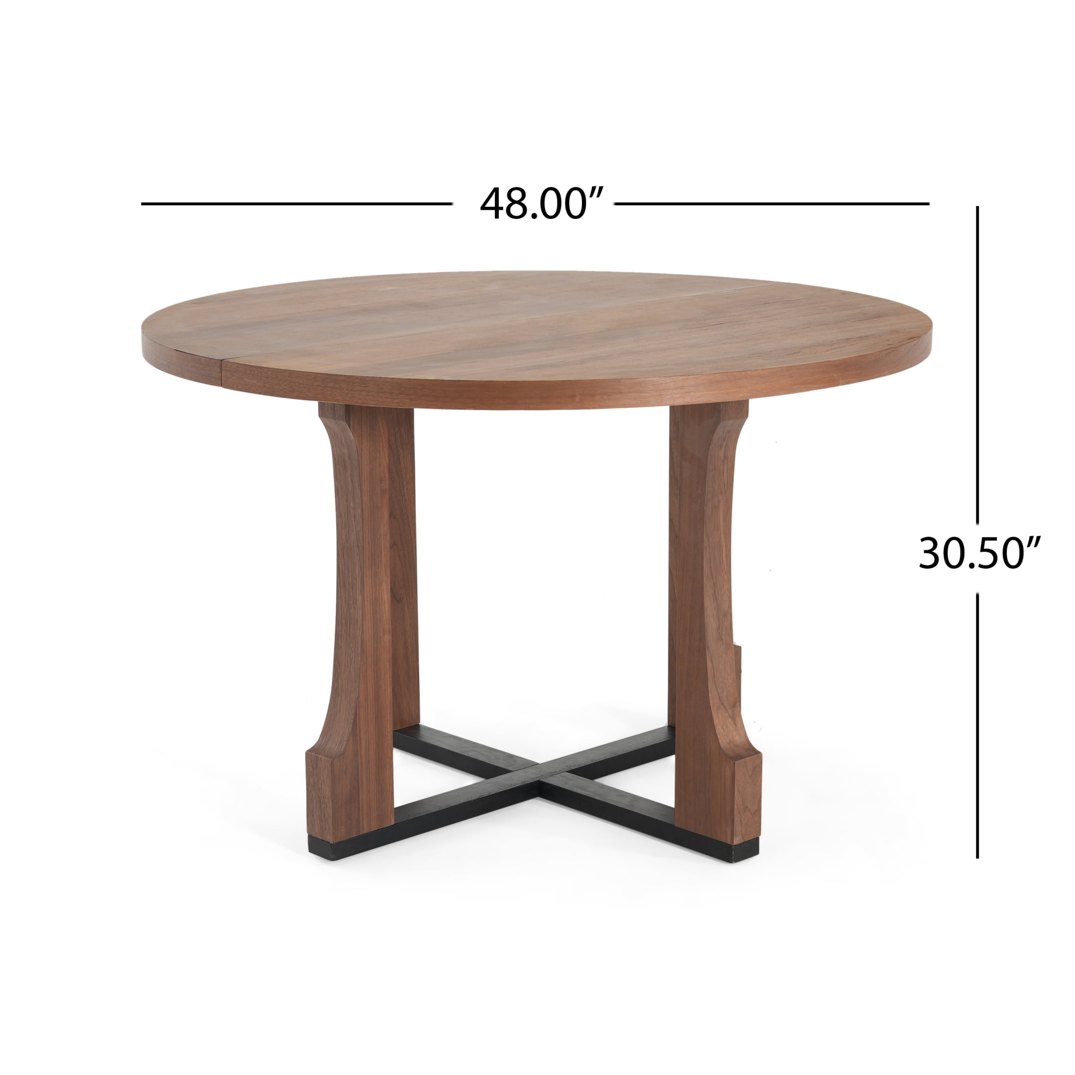 Christopher Knight Home Farmhouse 48" Round Dining Table, Solid Wood X-Base, Walnut