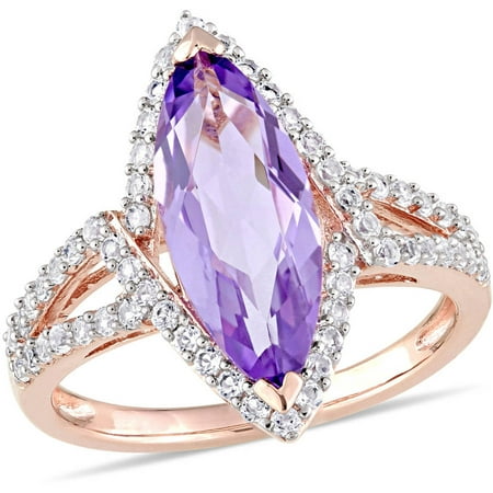 Tangelo 3-3/4 Carat T.G.W. Amethyst and White Topaz Pink Rhodium-Plated Sterling Silver Halo Ring