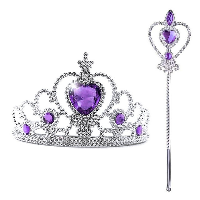 Conjunto de corona y varita de princesa con accesorios de princesa con purpurina para niñas