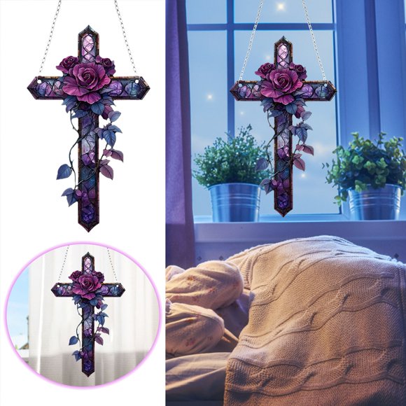 fsxdhpcsgfc Garland Christmas Decorations Hanging Christmas Decorations for Wall Purple Rose Pendant 2D Flat Dyed Acrylic Pendant Stained Glass Decoration Room Decoration Outdoor