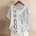 thumbnail image 4 of Birdeem Blouses pour Femmes Mode Imprimée Confortable Ample Manches Courtes Blouse Boutonnée Col Rond Décontracté, 4 of 12