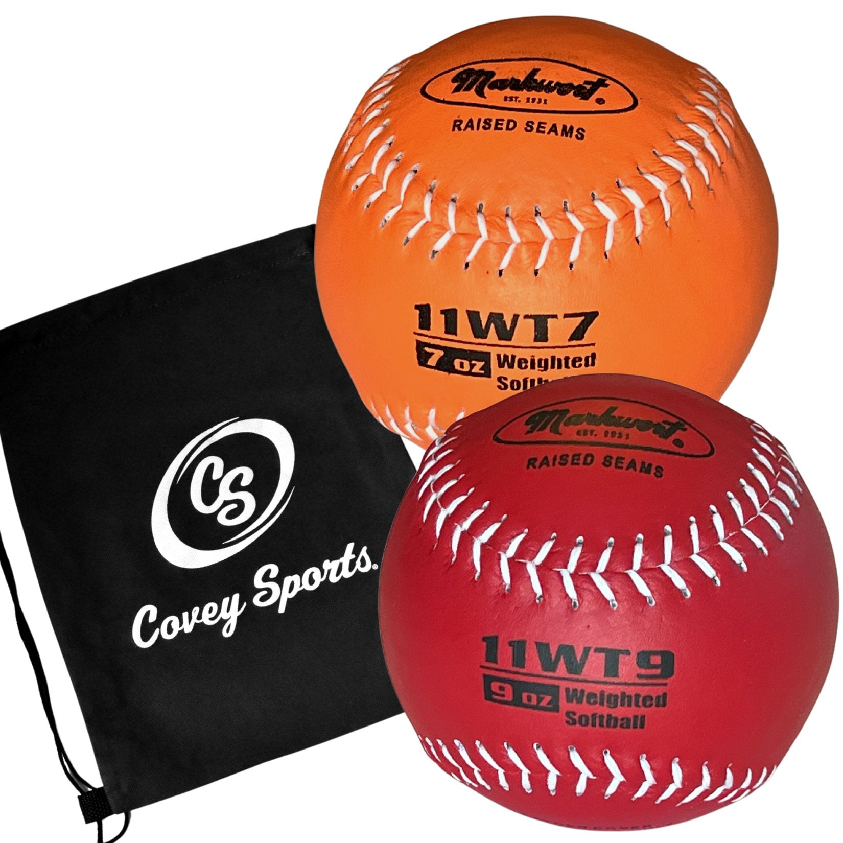 Weighted 11 Inch Softballs For Pitching & Throwing With Covey Bag Multi