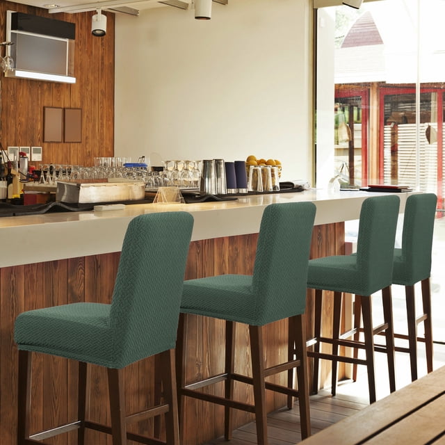 PiccoCasa Stretch Bar Stool Covers for Counter Short Back Chair Slipcovers Dark Cyan 4