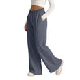 thumbnail image 7 of cocolona Linen Pants Women Summer High-waisted Wide Leg Beach Pants Trendy Casual Baggy Drawstring Trousers with Pockets, 7 of 7