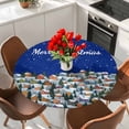 thumbnail image 2 of Navy Blue Christmas Round Tablecloth 55-60 Inch Round Fitted Table Cloth with Elastic Edge, Farmhouse Xmas Snowflake Waterproof Table Cover Protector for Outdoor Picnic Party Dining, 2 of 6