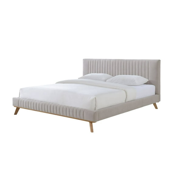 Omax Decor Sven Wood and Fabric Upholstered King Platform Bed in Taupe Gray
