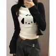 thumbnail image 1 of Camiseta de manga larga raglán de algodón para mujer, Top Delgado, dibujos animados, Sanrio, Kawaii, Pochacco, blanco y negro, Otoño, nuevo, 1 of 2