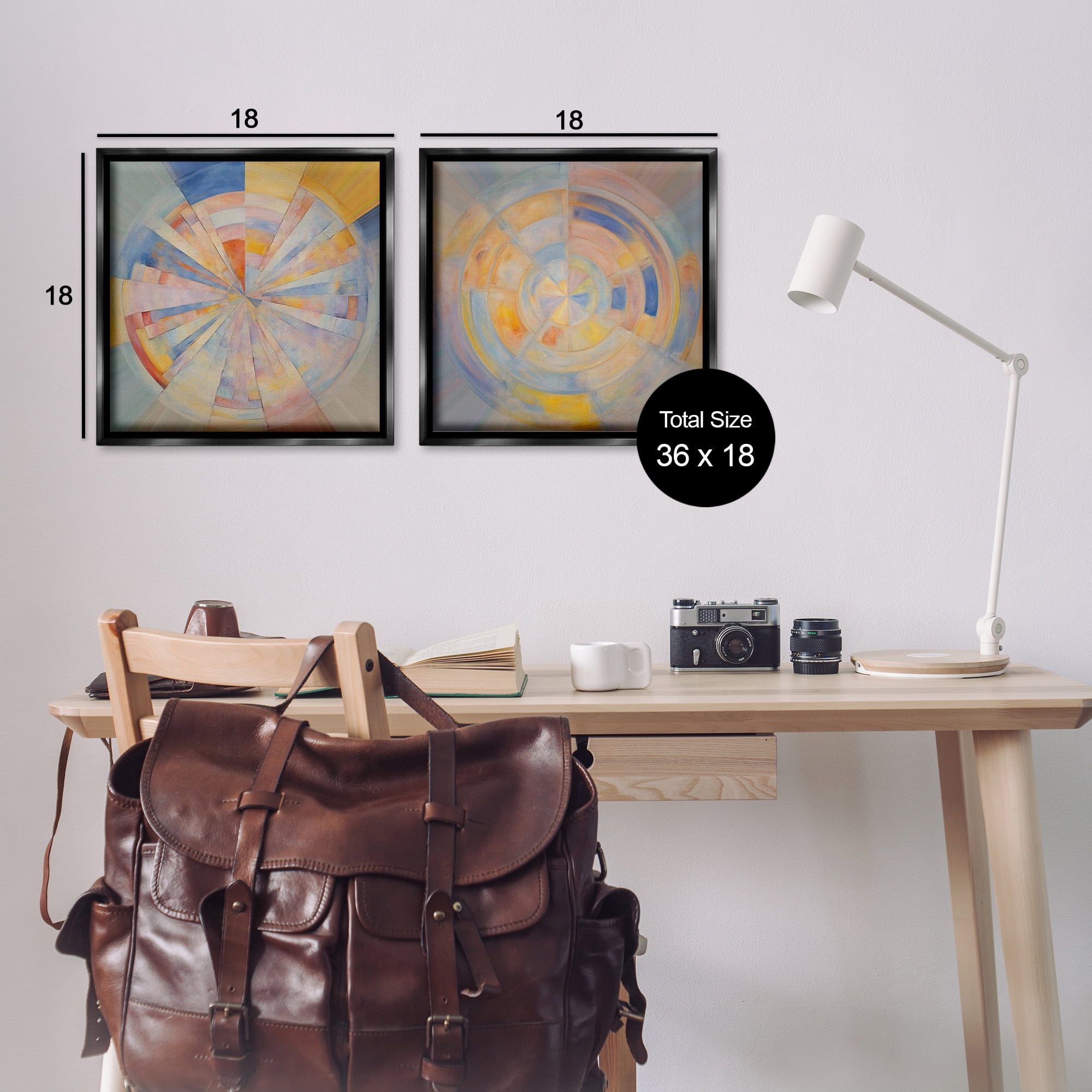 Stupell Industries Centric Circle Geometrics Abstract Painting Black Floater Framed Canvas Art Print Wall Art, 18 x 18, Set of 2