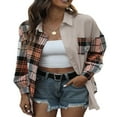 thumbnail image 4 of Veste à Carreaux pour Femmes Manches Longues Col Rabattu Fermeture à Boutons Hauts Décontractés, 4 of 7