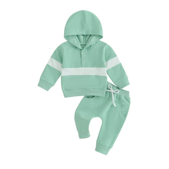 Bagilaanoe 2PCS Toddler Baby Boy Long Pants Set Contrast Color Long Sleeve Hooded Sweatshirt Tops Drawstring Sweatpants 6M 12M 18M 24M 3T Kids Casual Sweatsuits