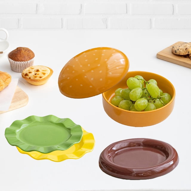 5x Ceracenan Juego de vajillas Platos y tazones de cerámica Placas de postre de microondas Sopa de sopa hecha a mano moderna linda hamburguesa