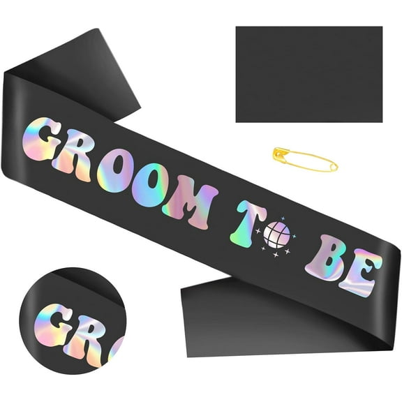 1 pcs Groom Bachelor Sash, Black Groom to Be Sash with Iridescent Foil Letters for Bachelor Party Supplies, Decorations, Ideas, Gifts, Jokes and Favors, Custom-Lengthened Sash for Men
